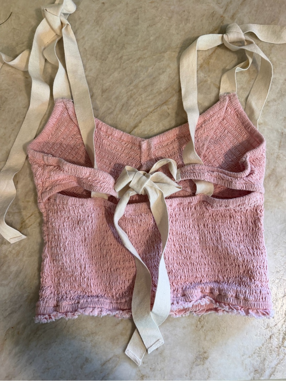 Free people Pink Tie-Front Textured Crop Top